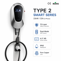 Borne de recharge murale pour VE Type 2 11 kW, borne de recharge murale intelligente Type 2, borne de recharge triphasée pour VE, station de recharge pour VE 22 kW