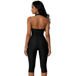 Mono capri elástico sin mangas con cuello halter y espalda descubierta para mujer, personalizado, negro, A&J REACH ISO TUV Sedex ODM 2026 - Product Image 2