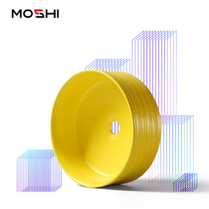 Moshi Yellow <b>Round</b> Ceramic Countertop <b>Basin</b> No Hole Easy Clean Bathroom Sink - Product Image 1