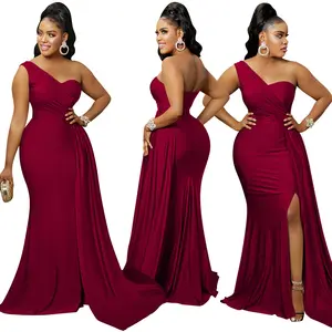 Hot Sale New Stylish Women Solid Color Party Maxi Dress Sexy One Shoulder Sleeveless Evening Dresses