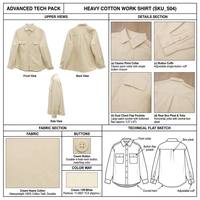 Chemise Cargo Homme en Gros à Manches Longues, Double Poche, en Sergé de Coton Uni, Boutonnée, Décontractée, pour le Travail