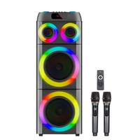 Altavoz Inalámbrico para Exteriores con Bluetooth, 80W, Control de Graves y Agudos con Doble Perilla, Pantalla Digital Doble, Micrófonos Inalámbricos Recargables, Control Remoto Grande