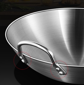 Vente d'usine - <span class=keywords><strong>Wok</strong></span> en <span class=keywords><strong>acier</strong></span> inoxydable pour cuisson à <span class=keywords><strong>induction</strong></span>, poêle à frire martelée à la main avec deux poignées - Product Image 4