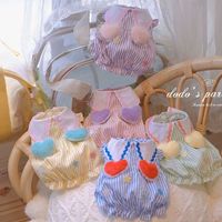 Robe pour animaux de compagnie rayée macaron mignonne avec décor cœur 3D, jupe de princesse pour chiot, vêtements d'été fins et respirants pour chiens Maltese et petits chiens