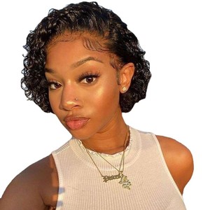 Peluca Negra Rizada Corta para Mujer, Estilo Afro, Fibra Química, Resistente al Agua, 120% de Densidad - Product Image 5