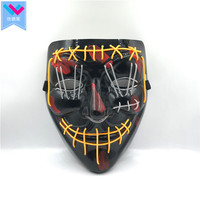 Masque LED néon TW-M004 T-Worthy de haute qualité, très vendu, effrayant, pour fête d'Halloween, en PVC, avec fil EL, respirant et rechargeable