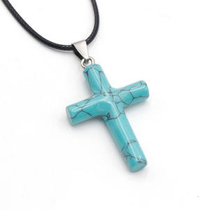 Cadeau <span class=keywords><strong>de</strong></span> Noël 40mm Pierre Naturelle Rose Cristal Pendentif Pierre Croix Chandail Chaîne Cadeau Décontracté - Product Image 3