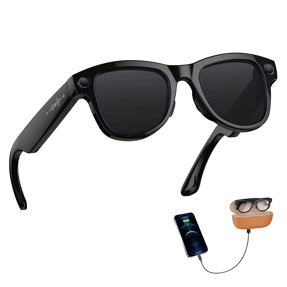 Verres de lunettes de soleil avec étui de chargement marron