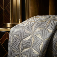 Rideau plissé sur mesure de luxe à plis en S, draperie jacquard géométrique moderne pour projets hôteliers et villas