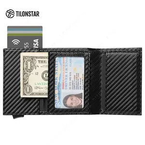 TILONSTAR, оптовая продажа, стильный современный смарт-кошелек для мужчин с RFID-блокировкой, кошелек для кредитных карт, чехол для карт, выдвижной кошелек из углеродного волокна