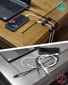 6 Pack clip per cavi in plastica nera regolabile per gestione del cavo Organizer gancio per telefono da scrivania/cavo di ricarica USB/supporto per filo - Product Image 4