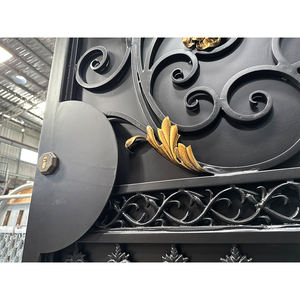 שערי כביש יוקרתיים מברזל יצוק עם פותחן חשמלי פרחים מוזהב דלת כניסה הראשית דלתות גן עבור וילות - Product Image 4