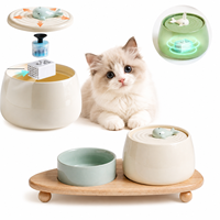 Fontaine à eau automatique pour chat en céramique solide de luxe 2-en-1 avec bol d'alimentation, alimentation USB, distributeur silencieux pour animaux domestiques, chats d'intérieur