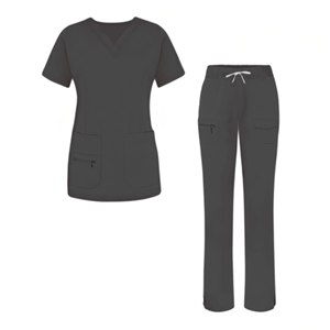 Women <b>Scrub</b> <b>Tops</b> Solid Color V Neck Short Sleeve Polyester Hospital Uniforms for Medical Workwear with Front Zip and Pockets - Product Image 3