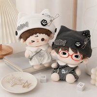 Vêtements pour poupées en peluche personnalisés OEM 10cm 20cm, ensemble tenue chat punk avec chapeau mignon et barboteuse rayée, vente en gros
