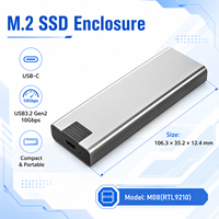 Boîtier SSD M.2 NVMe sans outil 10 Gbit/s Type C PCIe Gen3x2 Boîtier de disque SSD RTL9210 Boîtier portable M08 Max 8 To Aluminium