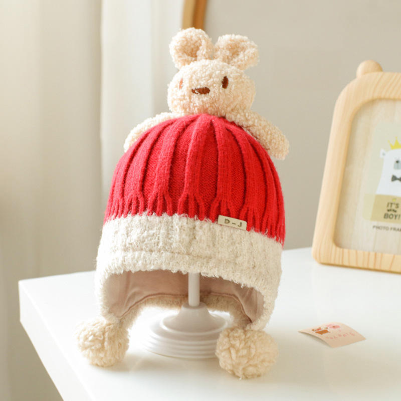 Gorro de invierno para bebé, pompón más gorros de lana para niños, gorro de  conejo de dibujos animados para niñas, niños, calentador de orejas, gorro 