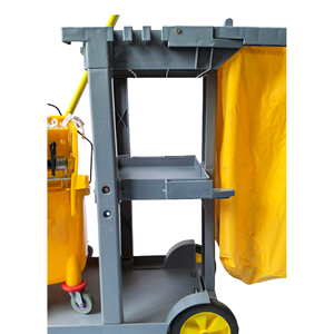 청소 카트, 바퀴 달린 청소 카트, 회색 하우스키핑 카트, 3단 상업용 플라스틱 청소 카트, 노란색 비닐 백 - Product Image 6