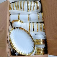 Meilleures ventes pour l'exportation : Bol et assiette à soupe en céramique à motif massif, plaqué or électrolytique, design rétro de luxe léger, pour mariages