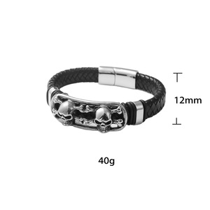 yunnique Titanium Steel Skull <b>Bracelet</b> Black <b>Leather</b> Band Fashion Jewelry Gift for Men - Product Image 5
