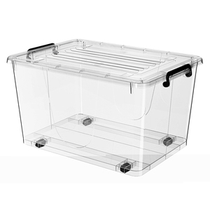 Heavy Duty Clear Storage <strong>Bin</strong> with Secure <strong>Lid</strong> and Wheels Stackable <strong>Plastic</strong> Container for Office and Pantry Use - Product Image 2