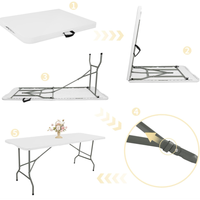 Table de camping pliable légère de 6 pieds, table à manger portable avec pieds en acier et poignée de transport pour pique-nique, fête, mariage, événements