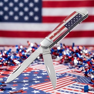 มีดพับ PH-2719 Edc 440C สแตนเลสสตีล ทำมือ แบบดั้งเดิม มีดพกพาสำหรับสุภาพบุรุษ ใบมีดคู่ขนาดเล็ก ลายธงชาติอเมริกา มีดทรัปเปอร์ - Product Image 1
