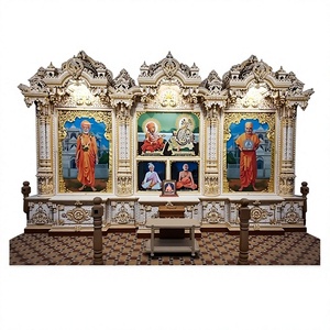Grand Carved Wooden <b>Mandir</b> for Swaminarayan Temple Royal Wooden Temple for Prayer Hall Premium White Golden Carved <b>Mandir</b> USA - Product Image 1