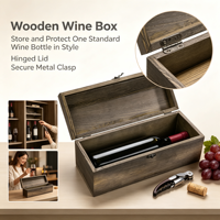 Boîte à vin vintage en bois brûlé pour une bouteille, avec couvercle à charnière, coffret de rangement en bois pour vin, boîte cadeau pour mariage et emballage de fête