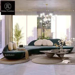 American Light Luxury Curve divano in tessuto di velluto in legno massello con piedi in metallo salone di bellezza Reception divani e salotti divano Hotel