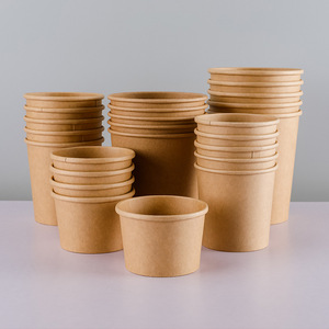 Bols en papier kraft biodégradables jetables personnalisés pour soupes, à emporter, avec couvercles assortis - Product Image 1