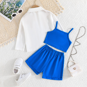 Conjunto de Tres Piezas para Niñas de 3 a 8 Años, Camisa Informal de Mezclilla, Blusa sin Mangas con Estampado Floral y Pantalones Cortos, Transpirable - Product Image 2