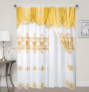 Fancy Embroidered Curtain with Attached Valance and Quality Sheer Design For Home