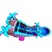 Toboggan aquatique gonflable commercial d'extérieur sur le thème Tiki Hawaïen avec piscine pour la location événementielle