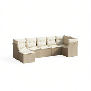 Conjunto de Sofás Modulares de Jardín en Poliratán Beige, 7 Plazas, Muebles de Exterior de Diseño Contemporáneo - Product Image 1