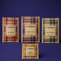 Sachets en papier kraft imprimés sur mesure, scellés sur trois côtés, pour sucettes, bonbons à mâcher et cadeaux de fête