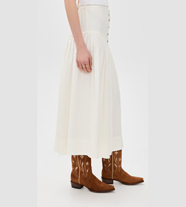 <span class=keywords><strong>Falda</strong></span> Midi <span class=keywords><strong>Blanca</strong></span> <span class=keywords><strong>con</strong></span> Bordado Floral - <span class=keywords><strong>Falda</strong></span> Plisada Bohemia de Cintura Alta <span class=keywords><strong>con</strong></span> Botones para Mujer - Product Image 4