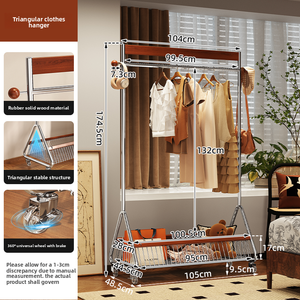 Porte-vêtements sur pied pour la maison, style médiéval, multifonctionnel, en fer, pour chambre à coucher, porte-manteau et porte-chapeaux, support de rangement mobile pour vêtements - Product Image 6