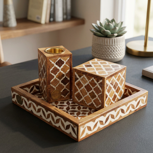 Latest Acacia Wood Inlay Set of Bakhoor Burner Mubkhar Bakhoor Burner Wooden <b>Tray</b> and Burner by <b>United</b> Trade World - Product Image 3
