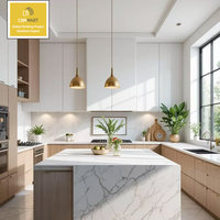 CBMMART Ensembles complets de cuisines modernes modulaires avec comptoir en marbre artificiel, robinet, garde-manger personnalisé et îlot de cuisine à bords incurvés