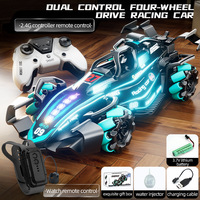 Voiture RC de cascade 360° avec double commande, véhicule de course 4x4 à dérive, doté de lumières LED, de musique et de jets simulés pour un jeu amusant