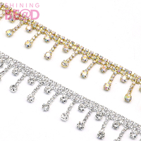 Costura de diamantes de imitación de Cristal AB, adorno de flecos, yardas, aplique de cadena para vestido de novia, decoración de ropa, recorte