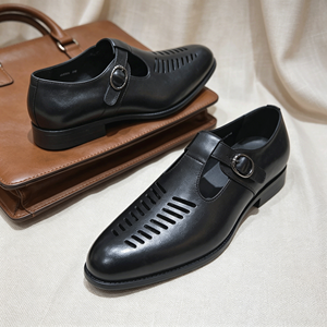 Sandales d'été pour hommes en cuir véritable respirant, sandales habillées en cuir découpé, chaussures d'été formelles pour affaires - Product Image 1