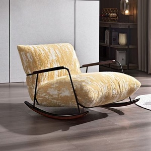 Chaise berçante de luxe nordique moderne bois tissu cuir ensembles velours aile meubles de maison salon canapé salon chaises d'appoint - Product Image 2