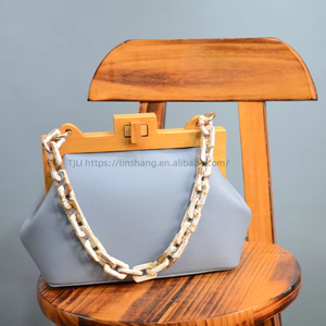 Wooden Clip Tote Bag Women Luxury <b>Chain</b> Handle Bucket Bags Box Instote <b>Handbag</b> Messenger Bag Crossbody Clutch - Product Image 2