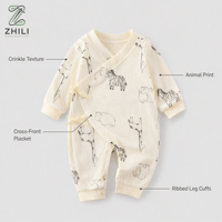 Combinaison bébé en coton à imprimé animal, printemps/automne, manches longues, motif papillon, double couche, combinaison de ramper pour nouveau-né, vêtements pour enfants