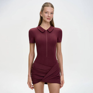 Combinaison à col polo, coupe ajustée, taille cintrée, couleur unie, tenue décontractée pour tous les jours - Product Image 3