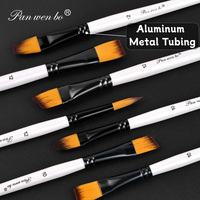 Panwenbo Set de 6 Pinceaux de Peinture Professionnels pour Aquarelle et Acrylique, Manche en Bois Blanc, Poils en Nylon