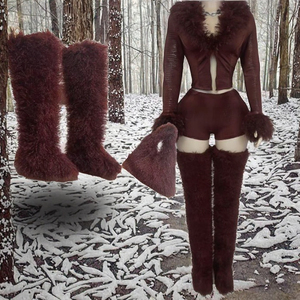 รองเท้าบูทขนสัตว์ผู้หญิงแบบเปิดนิ้วเท้า สไตล์มองโกเลีย  สำหรับฤดูหนาวและฤดูร้อน บุด้วยขนสัตว์ - Product Image 3