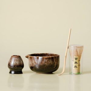 Ensemble de thé matcha, bol en céramique avec fouet en bambou, passoire en acier inoxydable, design Wabi Sabi pour la cérémonie du thé - Product Image 4